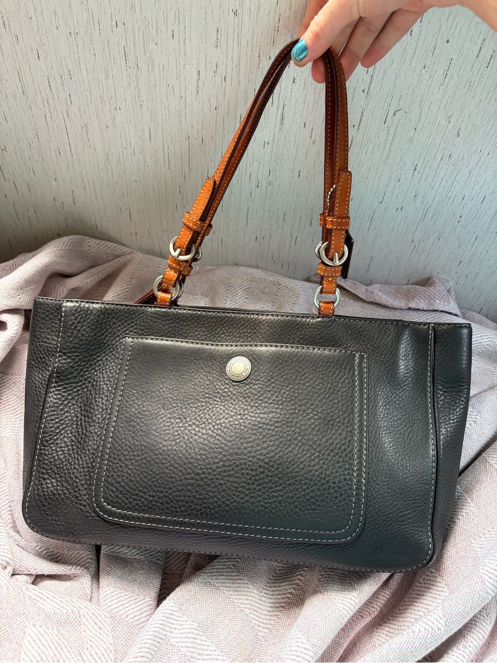 Coach bundle vintage Chelsea tote blue black leather bag - Picture 6 of 16
